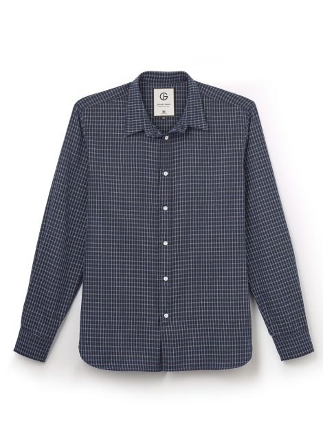 Navy checked long‑sleeve shirt